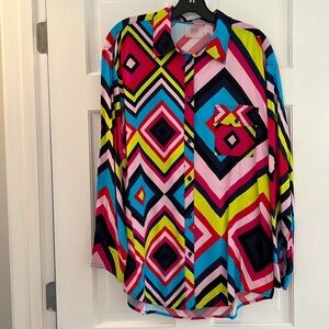 Terez Bright Rayon Button Down Blouse Size M